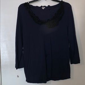 J Crew Dark Blue Blouse with Black Detailing